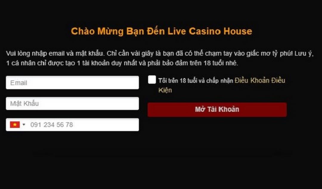 Cách tại tài khoản game chơi tại nhà cái Live Casino House